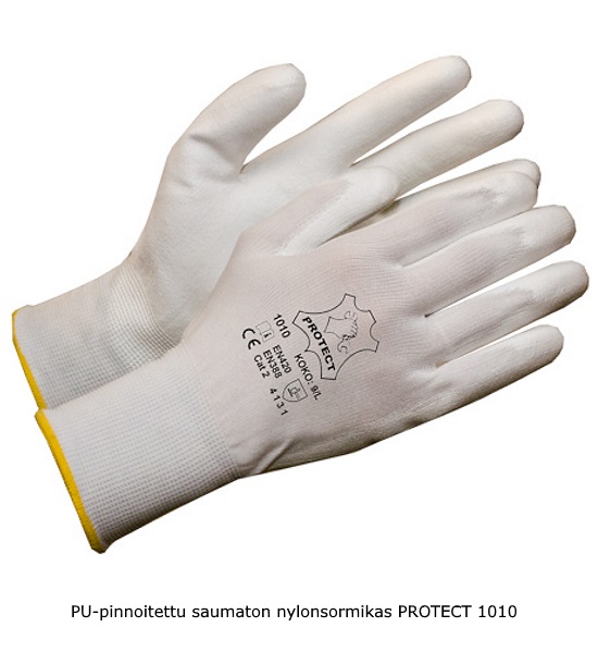 PU-pinnoitettu nylonsormikas valkoinen