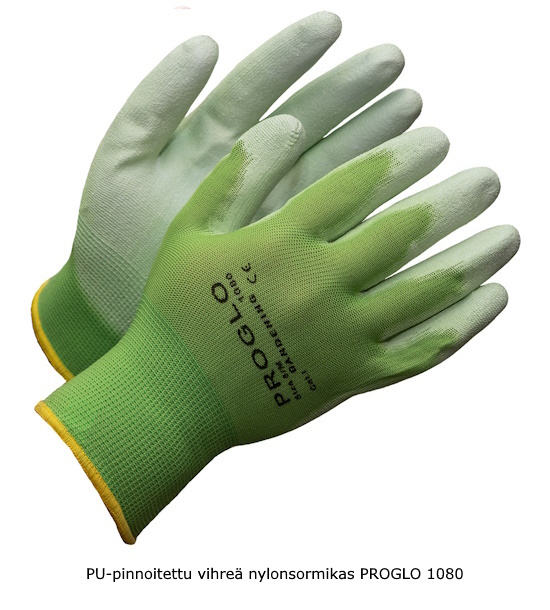 PU-pinnoitettu vihreä nylonsormikas