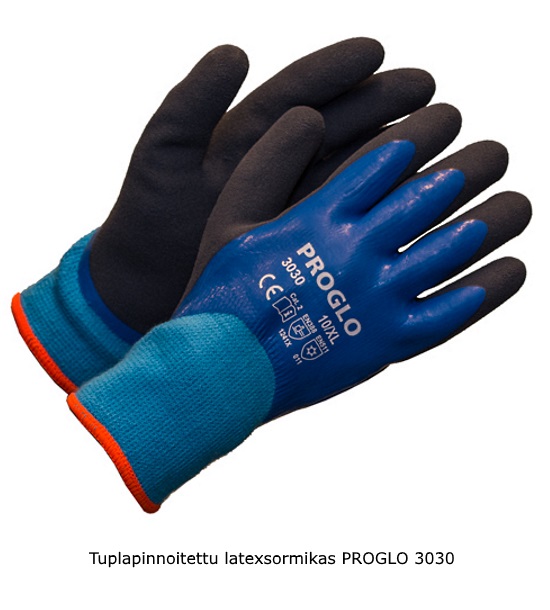 Tuplapinnoitettu latexisormikas akryylivuorauksella