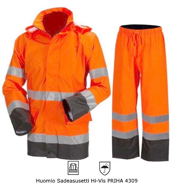 Huomiovärinen sadeasusetti stretch PRIHA 4309