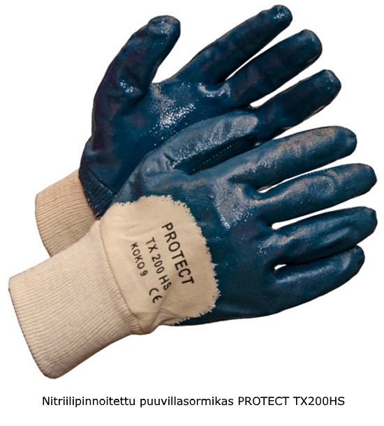 Nitriilipinnoitettu puuvillasormikas